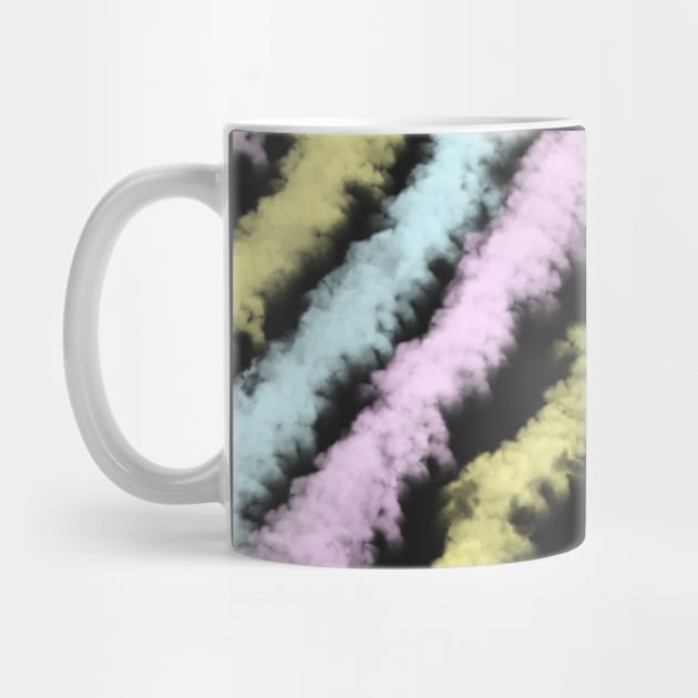 Chalky Pastel Pink, Yellow, and Blue Spray Painted Abstract Line Design on a Black Backdrop, made by EndlessEmporium by EndlessEmporium
